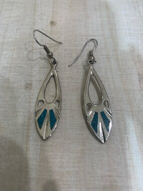 Beautiful Silver Teardrop Earrings with Turquoise Inlay